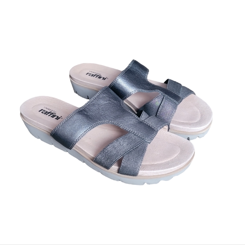Umberto Raffini Gloria Slides Pewter Silver‎ Women's Size US 9.5